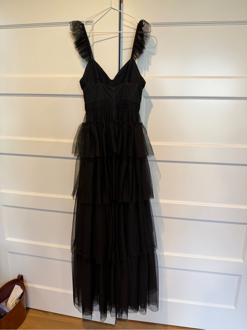 Blondie Nites Black Ruffled Strap Tiered Tulle Maxi Dress - Picture 2 of 5